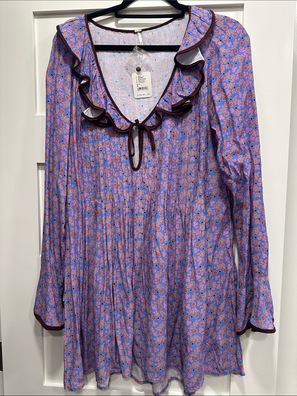 Free People Purple Mini Dress with Pink Floral Print